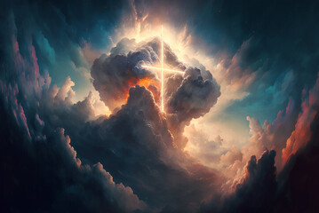 Ethereal Clouds and Christian Cross: Add Spirituality to Your Celestial Wallpaper, Generative AI