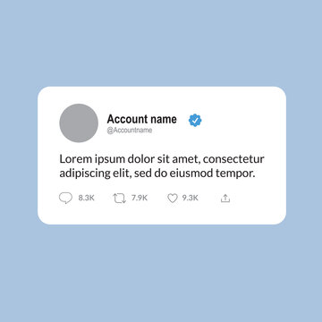 Twitter message format. Post for social networks. Vector of message for publishing and tweets.