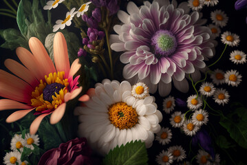 A group of different spring flowers. Created with Generative AI.