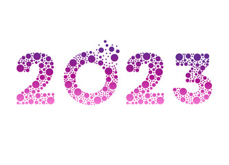 New 2023 logo with golden dots dispersing style on blue background. 2023 Wallpaper Vector Illustration.