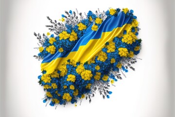 ukraine country flag painted on the white beckground with flowers