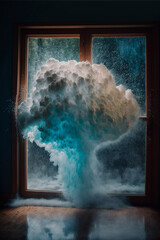 Rainy and snowy mini storm cloud spreading across the room, Generative ai