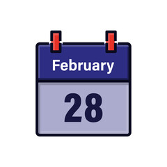 February 28, Calendar icon. Day, month. Meeting appointment time. Event schedule date. Flat vector illustration.