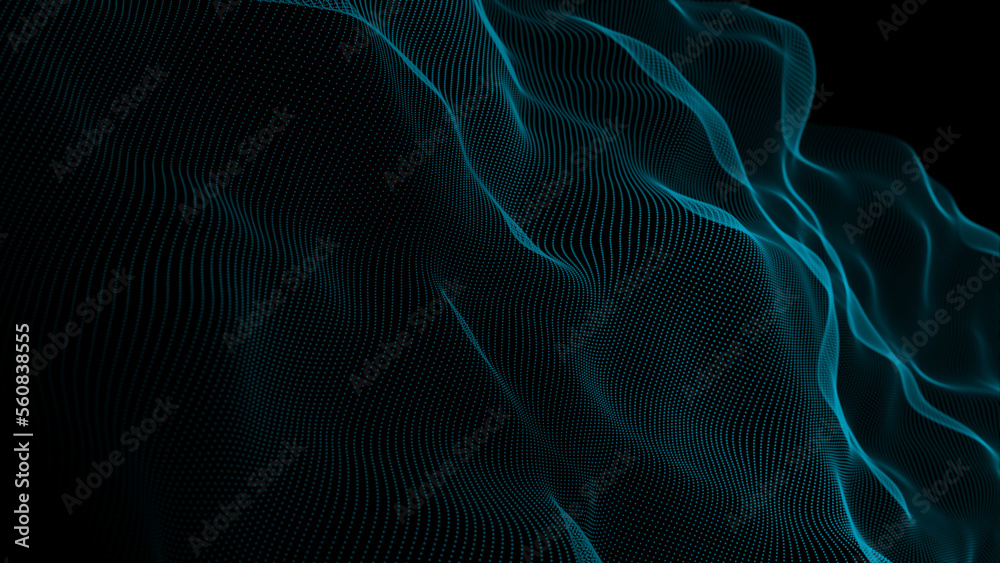 Poster Wave of dots and weave lines. Abstract background. Network connection structure. 3d rendering.