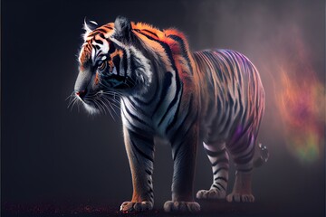 Neon psychic wave tiger animal created with generative ai technology