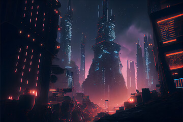 futuristic dystopian city created with generative ai technology