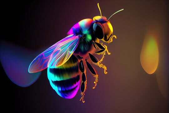Neon psychic wave bee animal created with generative ai technology
