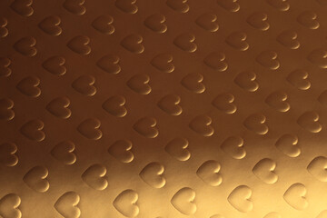 Abstract gold and bronze texture color light shadow background. Paper with relief heart shape.