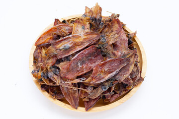 Dried squid on white background.