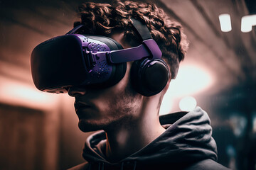 Man equiped with VR headset, virtual reality, digital art, futuristic, virtual world