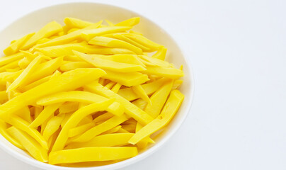 Preserved bamboo shoot on white background.