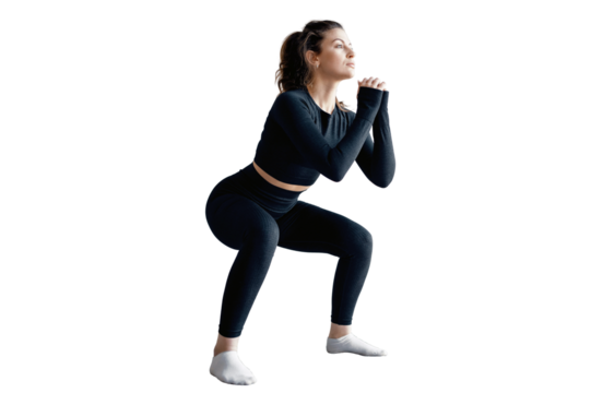 female fitness trainer instructor on transparent background.