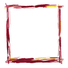 Viva magenta and golden color roughly painted textured frame with copy space for overlaid objects, social media postings, cards, emails and wide range of projects. Abstract strokes for embellishment.