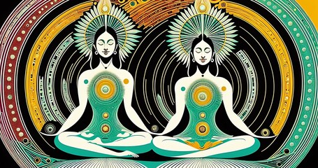 Obraz premium Wallpapers Meditation clolorful illustrations, yoga in 4K High quality 