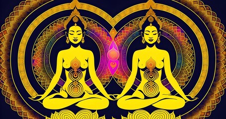 Wallpapers Meditation clolorful illustrations, yoga in 4K High quality 