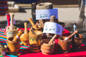 Traditional Berber Chaoui Crockery and wooden cooking tools