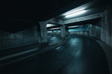 Shadowy Ascent: A Film Noir Style Parking Garage Ramp