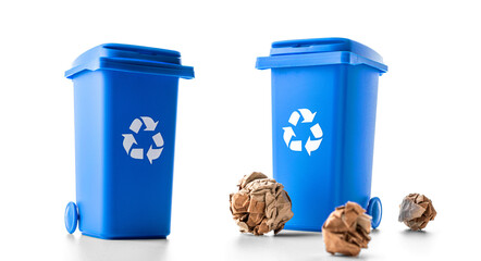 Trash bin. Blue dustbin for recycle paper trash isolated on whit