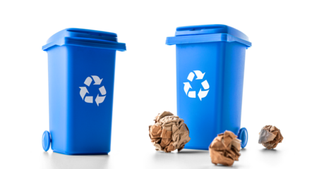 Trash bin. Blue dustbin for recycle paper trash isolated on whit