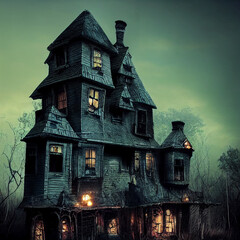 Haunted House - A creepy haunted house with a weathered, vintage look for Halloween and other spooky occasions.