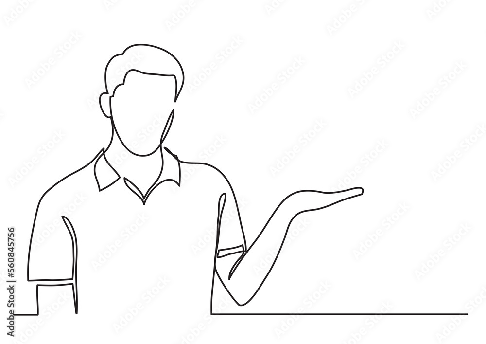 Wall mural continuous line drawing man showing something - PNG image with transparent background