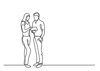 Fototapeta na wymiar continuous line drawing man and woman discussing - PNG image with transparent background