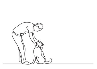 continuous line drawing man petting dog - PNG image with transparent background