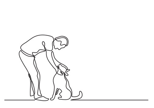 continuous line drawing man petting dog - PNG image with transparent background