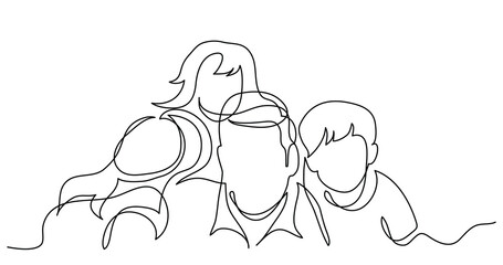continuous line drawing of happy family of four laughing together - PNG image with transparent background