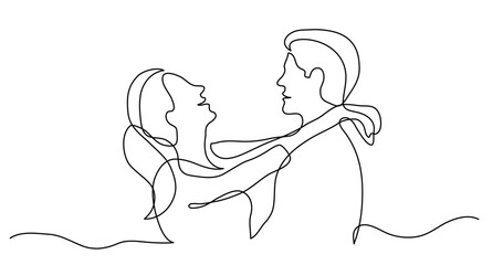 continuous line drawing of happy woman hugging man laughing - PNG image with transparent background