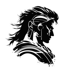 Black vector illustration of an roman warrior isolated on a white background.