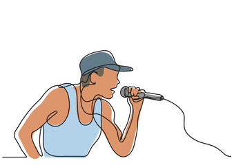 Fototapeta na wymiar continuous line drawing singer with microphone colored - PNG image with transparent background