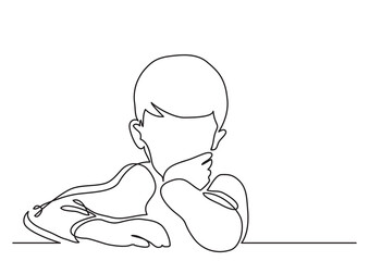 continuous line drawing sitting boy thinking - PNG image with transparent background