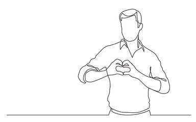 continuous line drawing standing man showing love sign - PNG image with transparent background