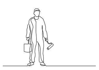 continuous line drawing standing painter - PNG image with transparent background