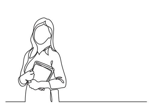 continuous line drawing standing teacher with books - PNG image with transparent background