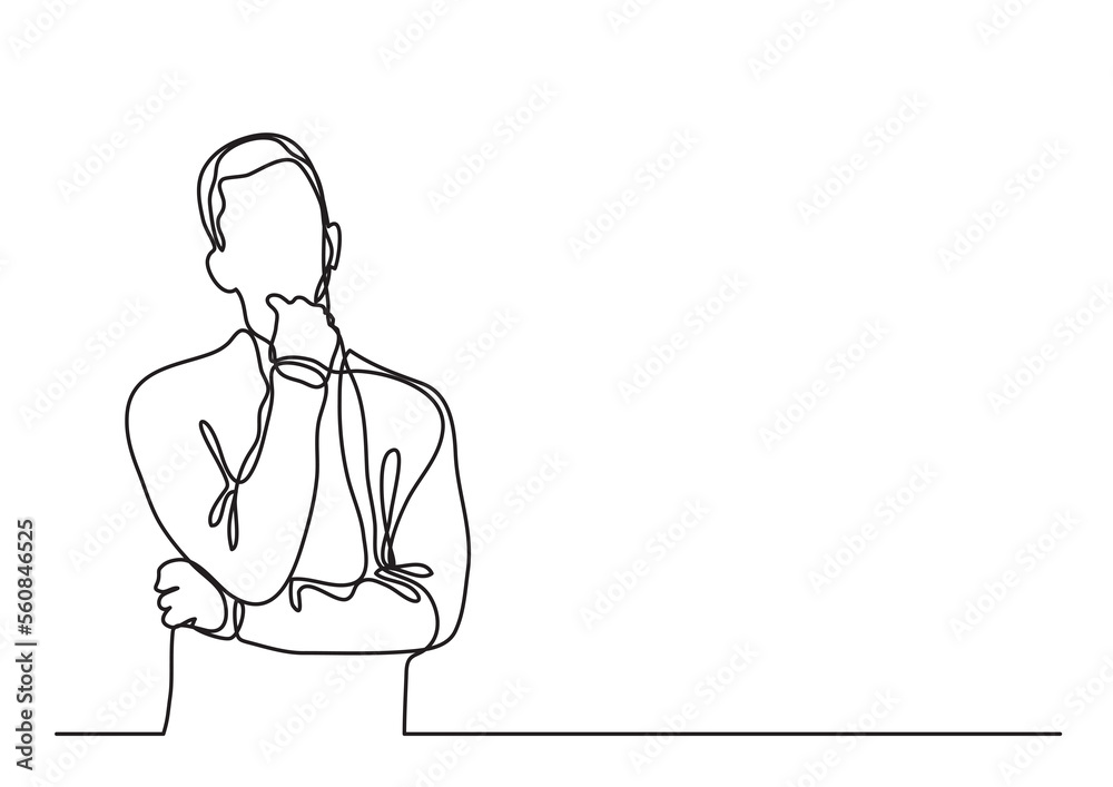 Wall mural continuous line drawing thinking man 3 - png image with transparent background