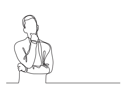 continuous line drawing thinking man 3 - PNG image with transparent background