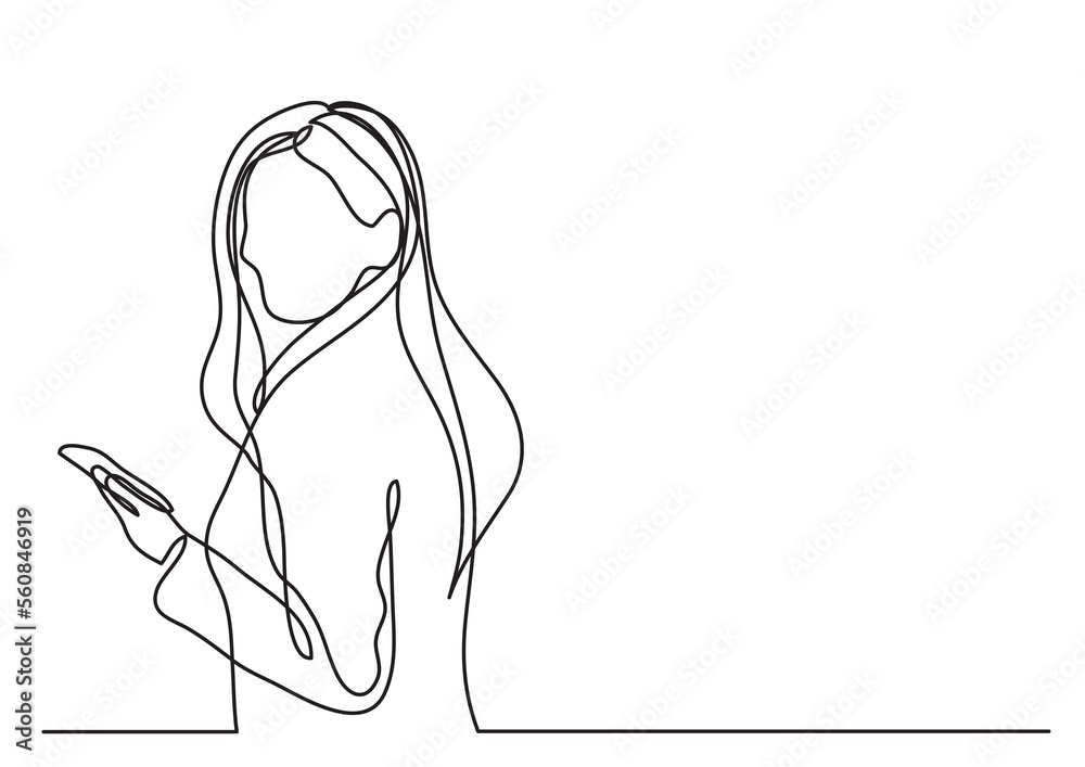 Canvas Prints continuous line drawing woman with mobile phone - png image with transparent background