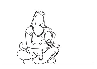 continuous line drawing wonam sitting with dog - PNG image with transparent background