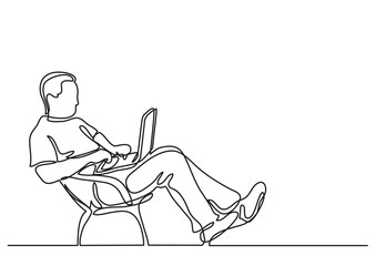 continuous line sitting working on laptop computer - PNG image with transparent background