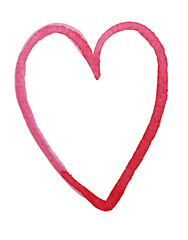 single hand-painted watercolor red heart, white background