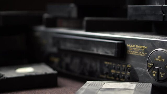Cassette VHS ejected in video cassette recorder.