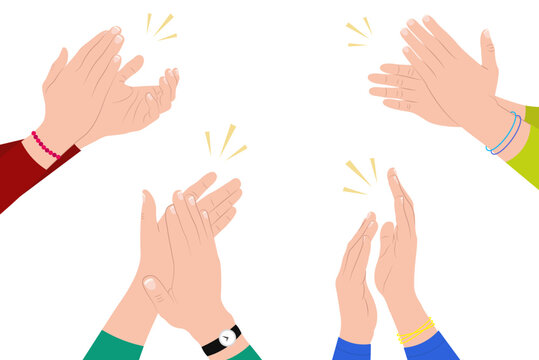 Set Of Clapping Hands In A Flat Style. Vector Illustration Of A Team Of People Clapping Their Hands, Showing Congratulations, Support, Ovation Isolated On A White Background.