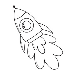 The rocket takes off. Rocket launch. Vector illustration. Children's illustration in doodle style. Linear style.