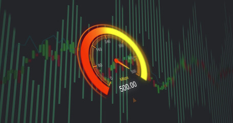 Image of data processing over speedometer