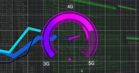 Image of data processing over speedometer