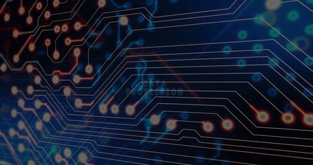 Image of network of connections with icons over data processing