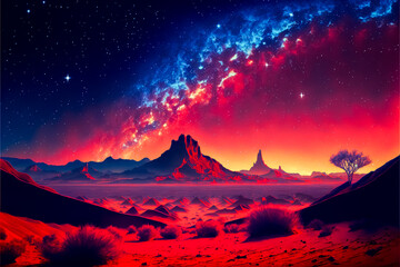 dusk in a desert of a distant planet