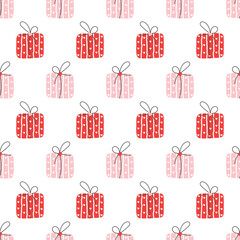 Gift boxes with hearts seamless pattern